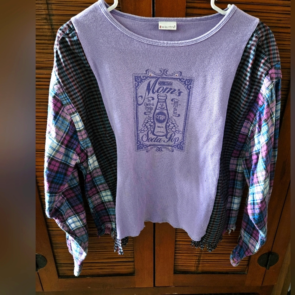 Upcycled Flannel/Tee, Womens S/M, One-of-a-Kind
